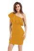 Sexy Yellow One Shoulder Party Cocktail Mini Dress